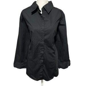 JG Hook Women's‎ Fitted Black Button Down 3/4 Sleeve Blouse Top Plus Size 1X Y2K